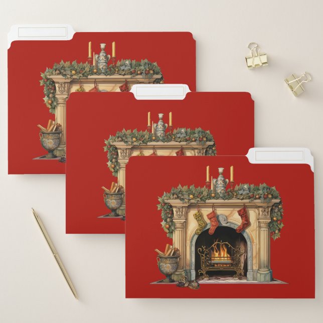 Cozy Victorian Fireplace Christmas File Folder (Set)