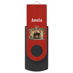 Cozy Victorian Fireplace Christmas Flash Drive