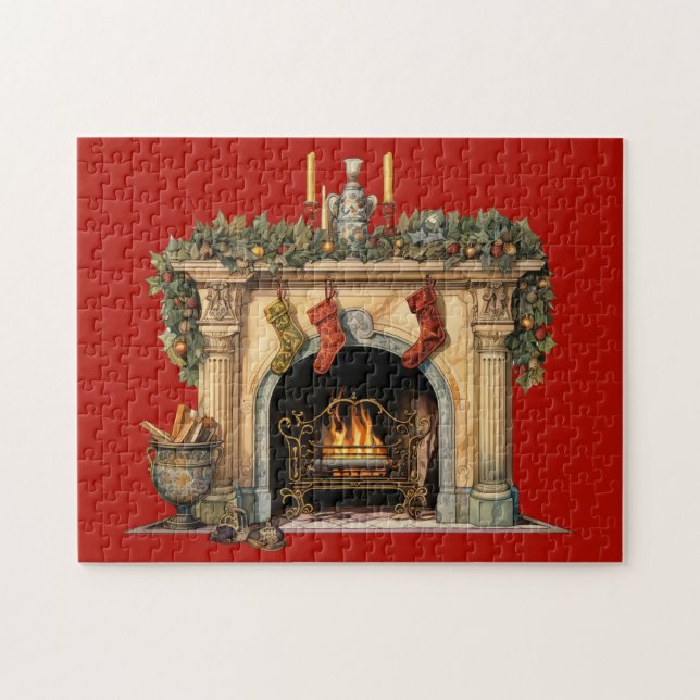 Cozy Victorian Fireplace Christmas Jigsaw Puzzle (Horizontal)