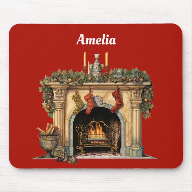 Cozy Victorian Fireplace Christmas Mouse Pad (Front)