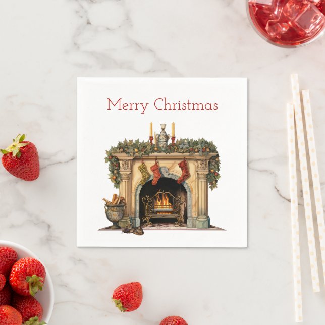 Cozy Victorian Fireplace Christmas Napkins (Insitu)