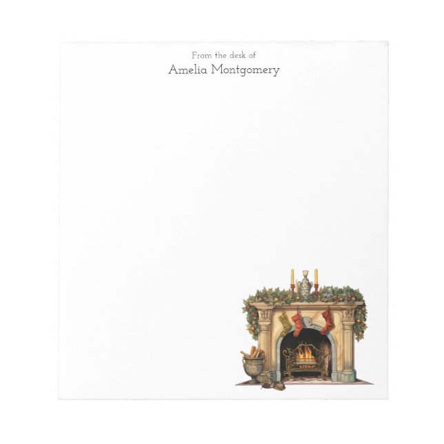 Cozy Victorian Fireplace Christmas Notepad (Front)