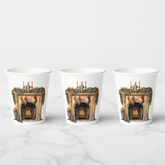 Cozy Victorian Fireplace Christmas Paper Cups (Multi)