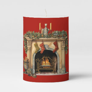 Cozy Victorian Fireplace Christmas Pillar Candle