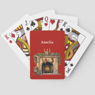 Cozy Victorian Fireplace Christmas Poker Cards