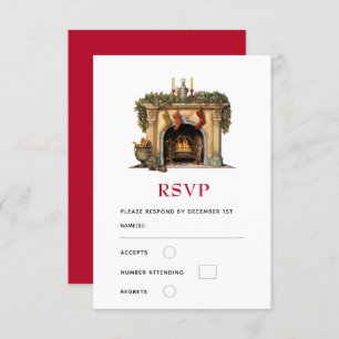Cozy Victorian Fireplace Christmas RSVP Card