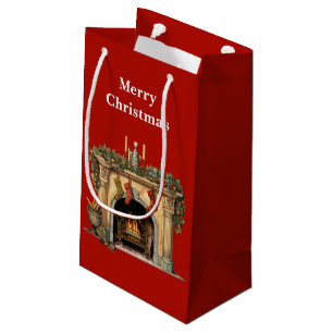 Cozy Victorian Fireplace Christmas Small Gift Bag