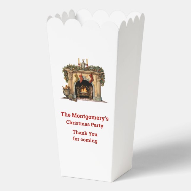 Cozy Victorian Fireplace Christmas Thank You Favor Boxes (Front)