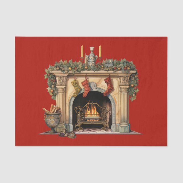 Cozy Victorian Fireplace Christmas Tissue Paper (Front)