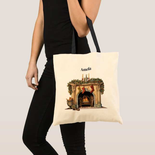 Cozy Victorian Fireplace Christmas Tote Bag (Front (Product))