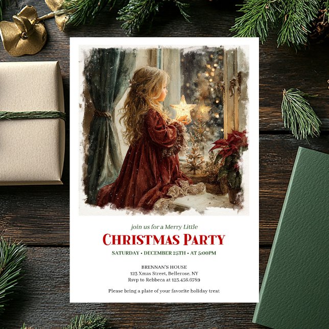 Cozy Victorian Little Girl Awaiting Santa Download Invitation (Cozy Victorian Little Girl Awaiting Santa Download Invitation )