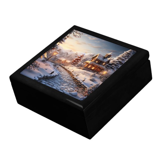 Cozy Village at Christmas illustration Gift Box (Side)