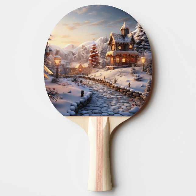 Cozy Village at Christmas illustration Ping Pong Paddle (Back)
