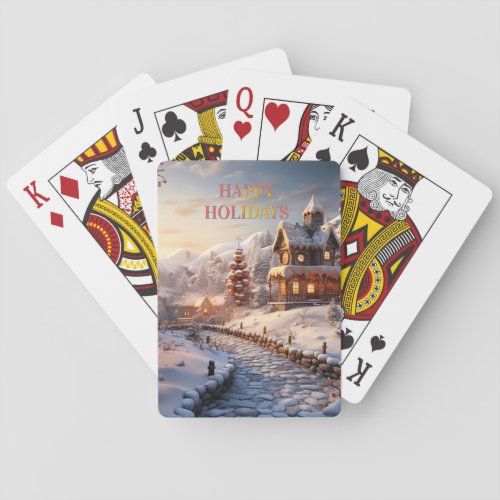 Cozy Village at Christmas illustration Playing Cards