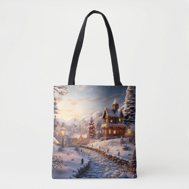 Cozy Village at Christmas illustration Tote Bag (Front)