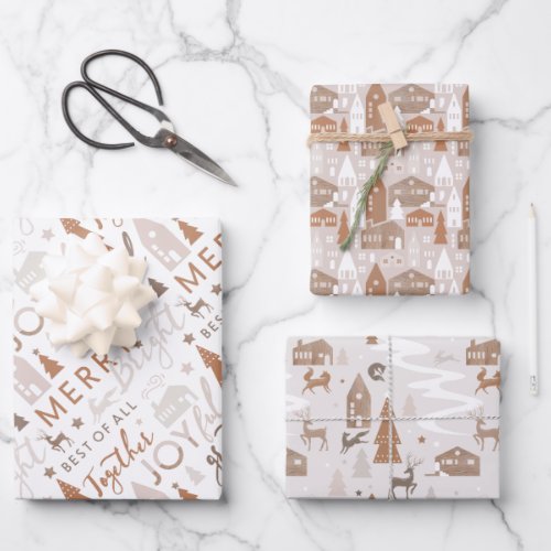 Cozy Village  Woodland Animals Christmas Message Wrapping Paper Sheets