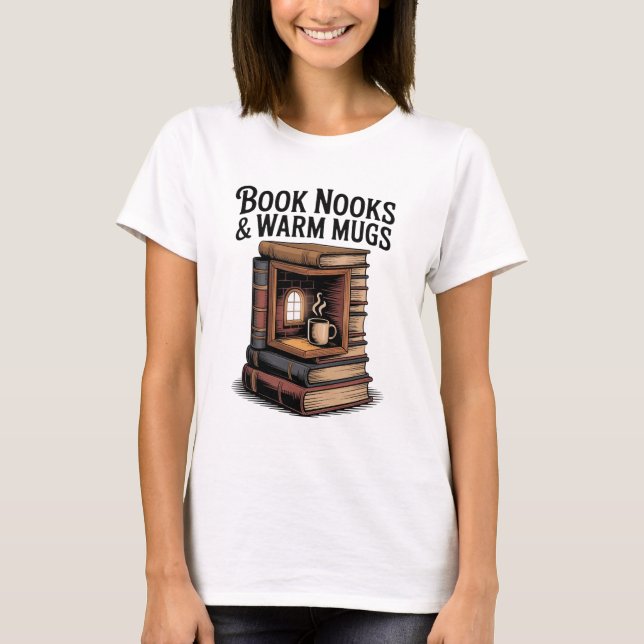 Cozy Vintage Book Nook with Warm T-Shirt (Front)