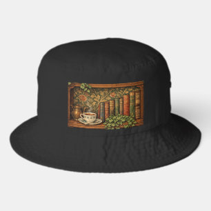 Cozy vintage book shelf tea coffee botanicals  bucket hat