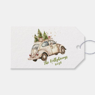 Cozy Vintage Christmas Car Personalized Family Gift Tags