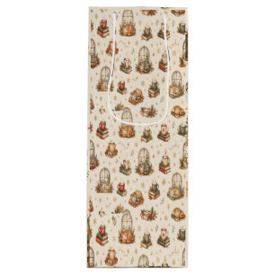 Cozy Vintage Christmas Cats Cottage Wine Gift Bag