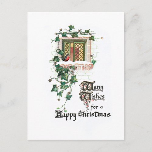 Cozy Vintage Christmas Ivy Covered Window Postcard