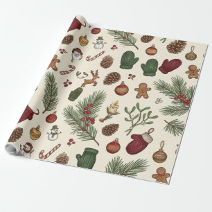 Cozy Vintage Christmas Pattern Gift Wrapping Paper