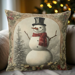 Cozy Vintage Snowman Christmas Throw Pillow