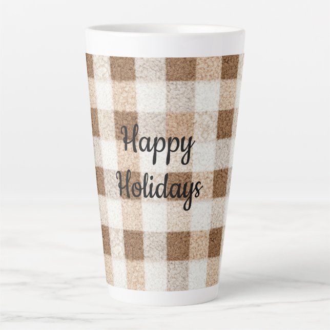 Cozy Warm Brown Cream Stripes Christmas Latte Mug (Front)