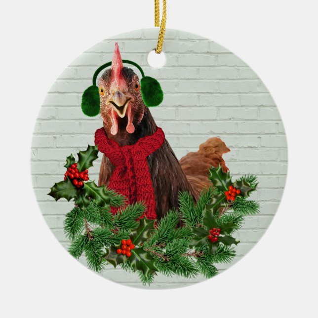 Cozy Warm Chicken Ceramic Ornament (Front)