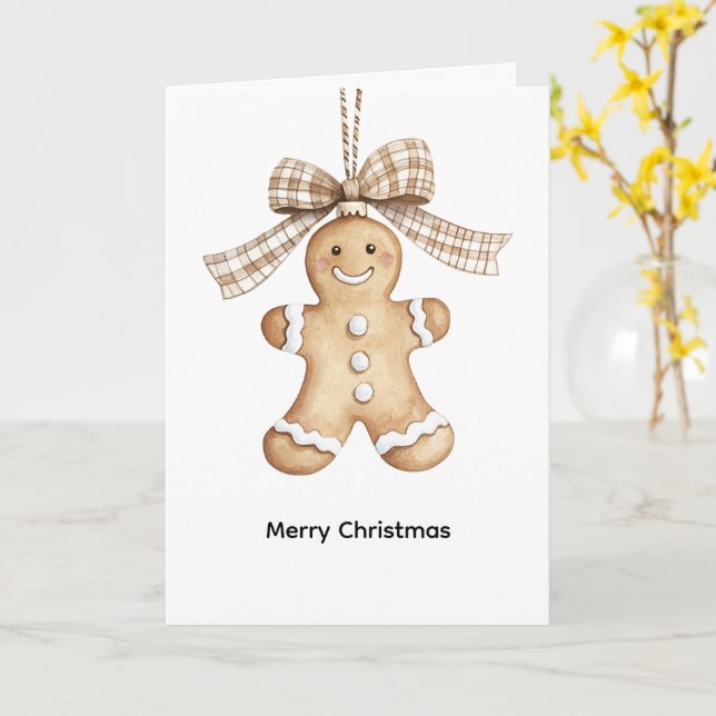 Cozy Warm Christmas Cute Happy Gingerbread Cookie Card (Yellow Flower)