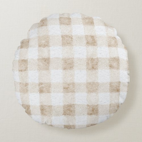 Cozy Warm Cream Beige Stripes Round Pillow
