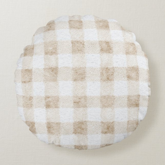 Cozy Warm Cream Beige Stripes Round Pillow (Front)