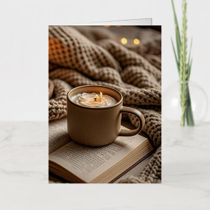 Cozy warm evening candles and blanket foil greeting card