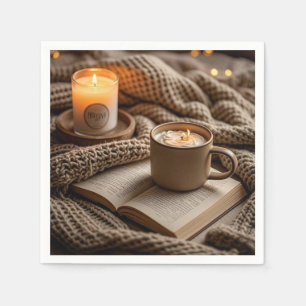 Cozy warm evening candles and blanket napkins