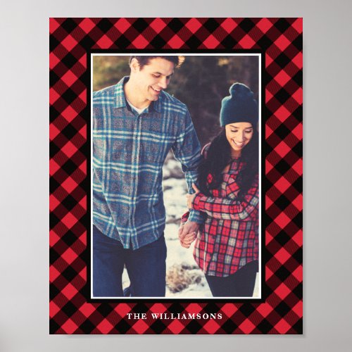 Cozy  Warm  Red Buffalo Plaid Family Photo Frame Poster