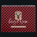 Cozy & Warm | Red Buffalo Plaid Reindeer Monogram Calendar<br><div class="desc">Cozy & Warm Vintage Wilderness Reindeer Christmas featuring our rustic vintage style hand-drawn black etched ink wilderness reindeer wearing glasses, with a cozy red buffalo plaid winter scarf wrapped around the reindeer's neck. The design incorporates a modern flair and paired with the cozy and warm feeling of red buffalo plaid...</div>