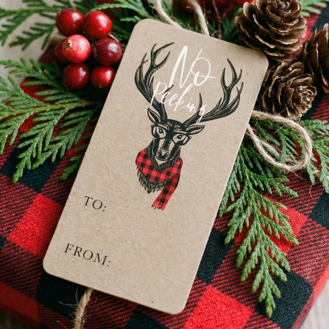 Cozy & Warm Red Buffalo Plaid Reindeer No Peeking Label (Cozy & Warm Red Buffalo Plaid Reindeer No Peeking Label)