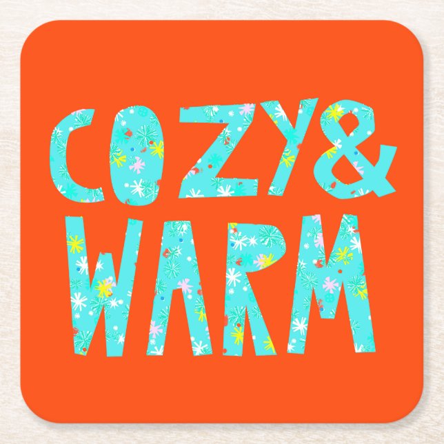 Cozy & Warm Square Paper Coaster (Front)