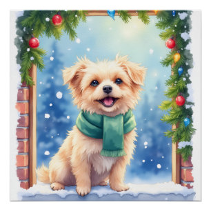 Cozy Watercolor Affenpinscher Christmas Snowy Poster