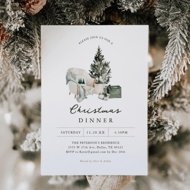 Cozy Watercolor Christmas Dinner Party Invitation (Creator Uploaded)