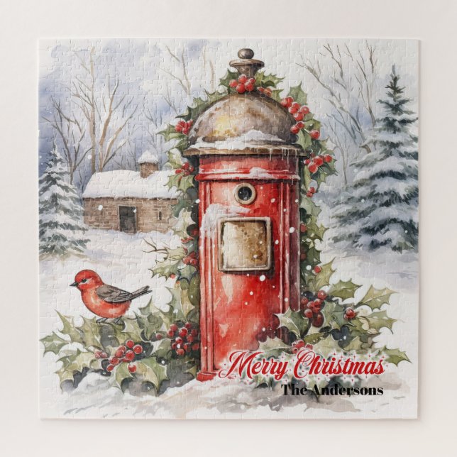 Cozy watercolor Christmas scene with Santa post Jigsaw Puzzle (Vertical)