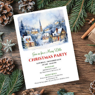 Cozy watercolor Christmas village holiday scene Invitation
