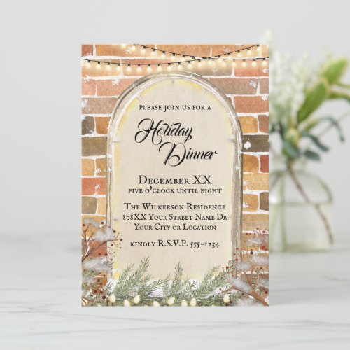 Cozy Watercolor Christmas Window Holiday Dinner Invitation