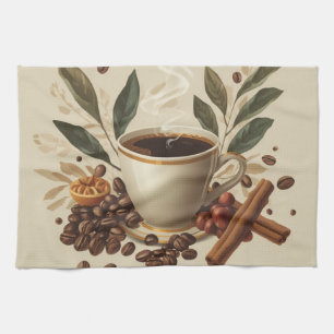Cozy Watercolor Coffee Kitchen Towel