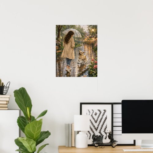 Cozy Watercolor Dog Illustration Poster