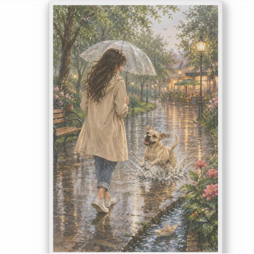 Cozy Watercolor Dog Illustration Sticker