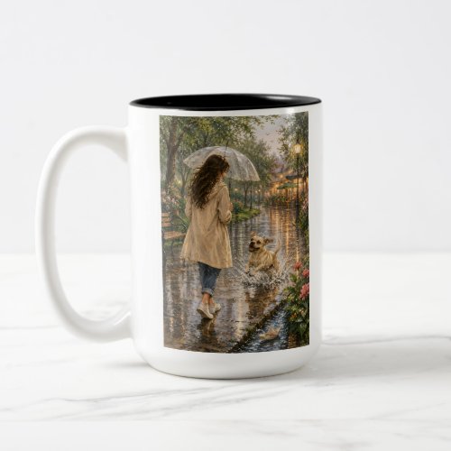 Cozy Watercolor Dog Illustration Two-Tone Coffee Mug