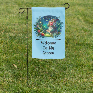 Cozy Watercolor Garden Gnome and Fireflies Flag