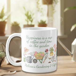 Cozy Watercolor Gardening Tools Rose Botanical Coffee Mug