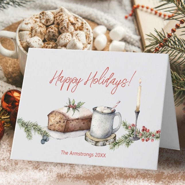 Cozy Watercolor Gourmet Fruitcake Candle Holiday Card (Cozy Gourmet Fruitcake Candle Christmas Holiday Card ©Susanne Sachers - Sunny Mind Design 🌞)